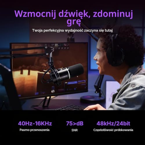 MAONO Dynamiczny mikrofon XLR/USB, mikrofon podcast RGB z oprogramowaniem do przesyłania strumieniowego, gier, nagrywania, wyłączania głosu, wyciszonego mikrofonu PC, gniazda słuchawkowego, kontroli