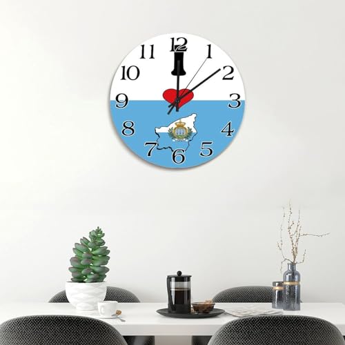 Horloge murale vintage en bois à piles motif drapeau Saint-Marin 30 cm