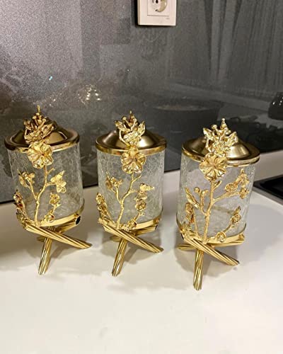 Canister For Sugar Coffee Tea Storage Glass Jar Set For Kitchen Gold Kitchen Gift For Mothers Glass Storage Jar For Kitchen Gift For Mommy (1-Gold) #TOP4