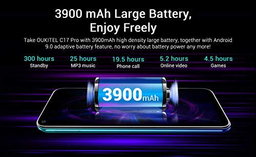 Unlocked Cell Phone,OUKITEL C17 Pro 6.35 inch Android 9.0 4G Dual SIM Mobile Phone,T-Mobile, AT&T Phone,64GB+4GB RAM Triple Camera Unlocked Smartphone,Black - Thumbnail 5