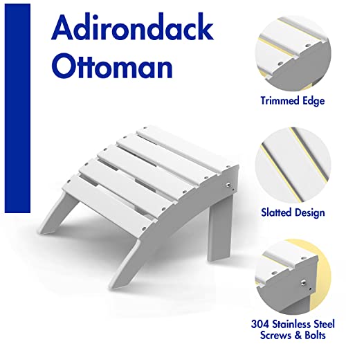 Briopaws Folding Adirondack Ottoman, Hdpe Weather Resistant Adirondack Chair Footrest, Plastic Footstool For Patio Backyard Outdoor Poolside Porch Deck Lawn Indoor, White, 19.7W X 18.5L X 13H Inch #TOP3