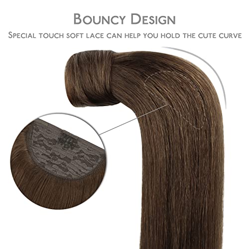 Image of WENNALIFE Ponytail Hair Extension, 20 Inch 90g Chocolate Brown Ponytail Extension Human Hair Clip in Wrap Around Remy Human Hair Extension Hairpieces Real Human Hair