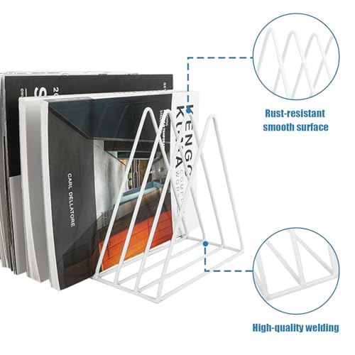 EASEPRES Vinyl Record Holder Storage, 9 Slot Metal Magazine Book Album Display Rack, Stylish Triangle Desktop File Sorter Organizer for Home Office, White by EASEPRES - Image 4