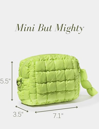 Yarnic Quilted Makeup Bag Quilt Cosmetic Bag, Puffy Travel Toiletry Bag for Women, Cute Makeup Bag Organizer Puffer Soft Makeup Pouch (Apple Green, S) — view 3