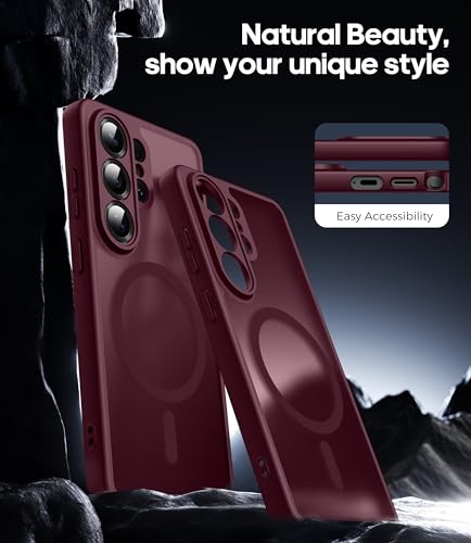 Opkiegrn für Samsung Galaxy S26 Ultra 5G Hülle mit 2 Stück Panzer Schutz Glas Folie, Kompatibel mit MagSafe, Stoßfest Kratzfest Transluzente Matt Handyhülle für Samsung Galaxy S26 Ultra - Weinrot