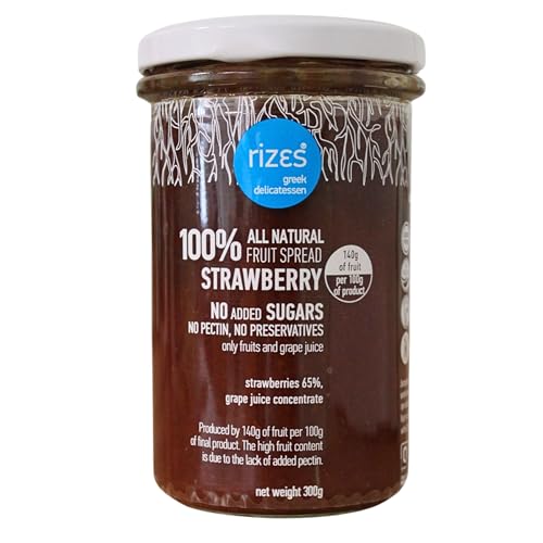 Rizes Greek Delicatessen - Rizes Greek Delicatessen Confiture de Fraise 100% Naturelle aux Fraises - Sans Sucre Ajouté, Sans Pectine, Sans Conservateur, Paquet de 2 x 300 g (Total: 600 g)