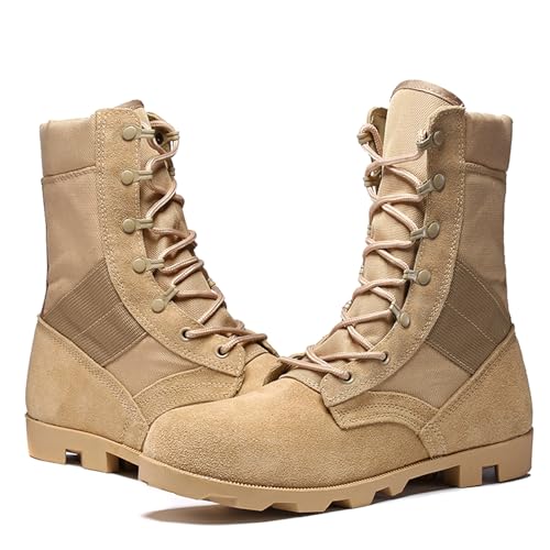 Men's Suede Leather High Top 8 Inch Lace Up Military Tactical Boots for Work Jungle Outdoor Lightweight Combat Motorcycle Booties Police Army Shoes