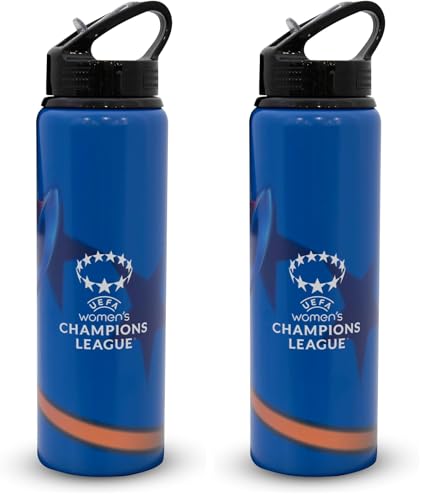 UEFA Frauen Champions League 750 ml Aluminiumflasche – Integrierter faltbarer Strohhalm, UWCL, Offiziell lizenziertes Merchandise, Auslaufsicher, Leicht, BPA-frei, Tolle Geschenkidee für Fußballfans