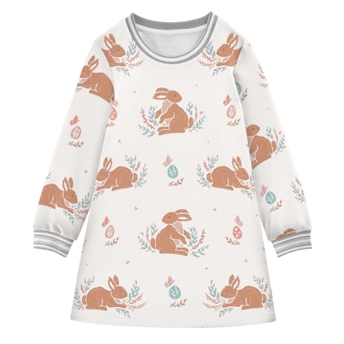 Brown Bunny Girls Dresses Long Sleeve Sweatshirt Dress for Girls Winter Toddler Casual A Line Dresses Size 2-8T