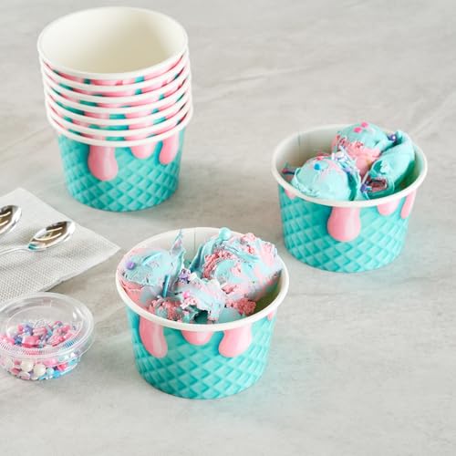 Image of Restaurantware Ice Cream Cups 50 Pack of 8 oz Leak-Resistant Disposable Dessert Bowl Frozen Yogurt Cup Round Paper Container For Cold And Hot Desserts