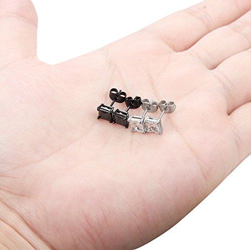Orazio 2 Pairs Mens Womens Stainless Steel Stud Earrings Square Cubic Zirconia Earrings Pierced 5Mm #TOP6