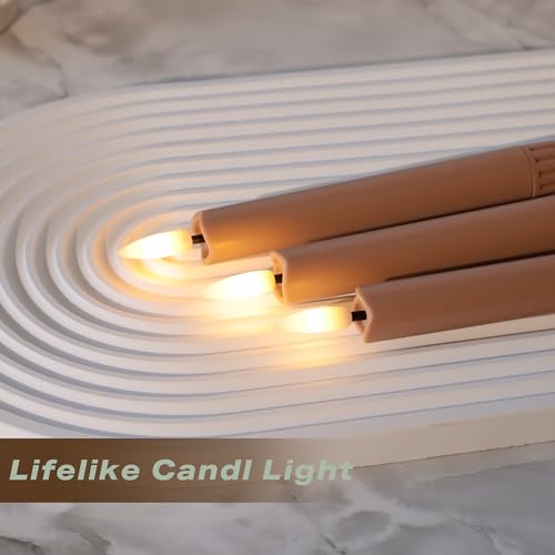 Image of Brown Flameless Taper Candles with Remote, Short Battery Operated LED Candles, 6.4inch Flickering Flameless Candlesticks for Table Centerpiece, Farmhouse, Mantel, Window Decor, Set of 6