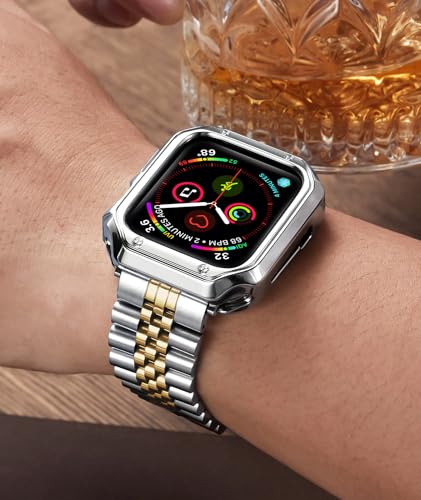 Image of BINLUN Compatible with Apple Watch Band 49mm 46mm 45mm 44mm 42mm 41mm 40mm 38mm for Men Women, Stainless Steel Metal Strap with TPU Case Fit for iWatch Series Ultra /SE3 /11 /10 /9 /8 /7 /SE2 /SE /6 /5 /4 /3 /2 /1