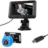 Yechiry Kamera Samochodowa dla Dzieci HD 1080P, Lusterko Samochodowe HD 4,3" z kamerą, Monitor z wtyczką USB z Noktowizorem i możliwością Obrotu o 360 Stopni, Monitor Skierowany w stronę Niemowląt,