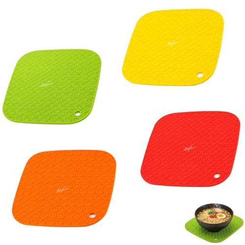 Image of Signamio Silicone Mat for Kitchen - Pack of 4 Square Heat Resistant Coasters for Dining Table for Hot Pots - Durable Trivet Heat Mats for Added Protection and Style