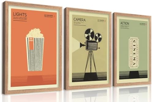 3Pcs Vintage Movie Sign Canvas Wall Art Home Theater Painting Pic...
