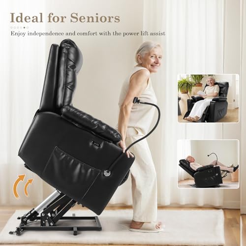 Homdox Power Lift Recliner Chair for Elderly with Heated Vibration Massage, Electric Lift Chair with Assist Function, Cup Holders, USB Ports, Remote Control Reclining Sofa for Living Room