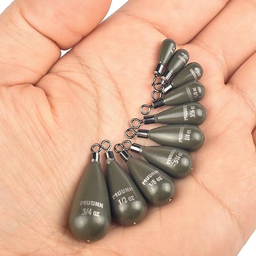 MUUNN 10 Pack Tungsten Free Rig Tear Drop Shot Weights,Free Rig Fishing Sinkers kit for Drop Shot Rig (1/4oz - 10 Pack, No Chip Green Pumpkin) - Thumbnail 5