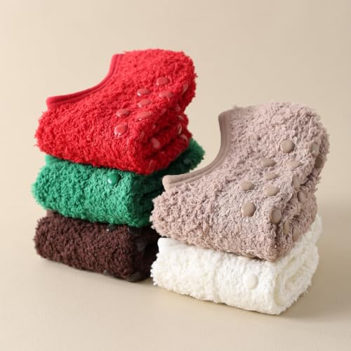 Image of SKOLA Cozy Winter Fuzzy Women Socks Grip Slippers Fluffy House Non Skid Microfiber Socks