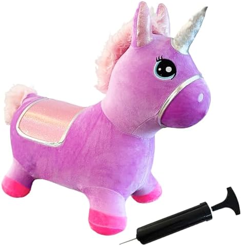Plush Purple and Pink Unicorn Bounce & Ride-on Inflatable Hopper ...