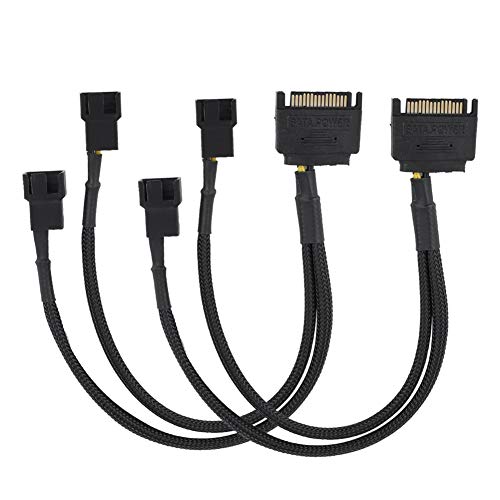 Kafuty Cable Adaptador SATA 15Pin a Dual 4Pin convertidor bidireccional 22AWG Cable del Ventilador de enfriamiento, Soporte para Alimentar su Ventilador con Conectores SATA 15Pin, 2PCS por Juego