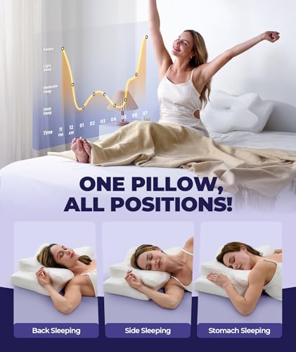 Image of Emircey Clinical-Level Relief Cervical Neck Pillow for Sleeping, Orthopedic Contour Memory Foam Pillow for Side Sleepers,Cooling Reading Pillow Neck Relief, Ergonomic Back Stomach Sleepers,Light Grey