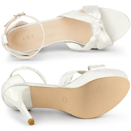 Allegra K Allegra K Women's White Platform Heels Twist Knot Satin Heel Sandals 6 M US