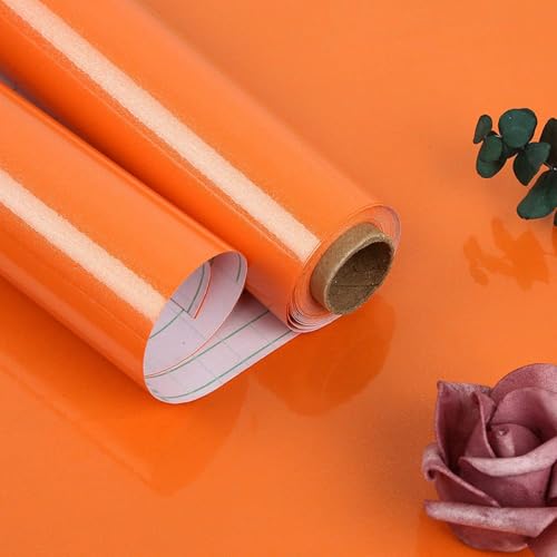 Image of Orange Glossy Vinyl Peel & Stick Self Adhesive Waterproof Sticker for Living Room, Bedroom Office, Almirah, Floor, Tabletop, Wall, Fridge,& Renovation (12x96Inch)