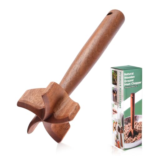 Wooden Meat Chopper, 10.5 Inch Ground Beef Chopper Hamburger Smasher