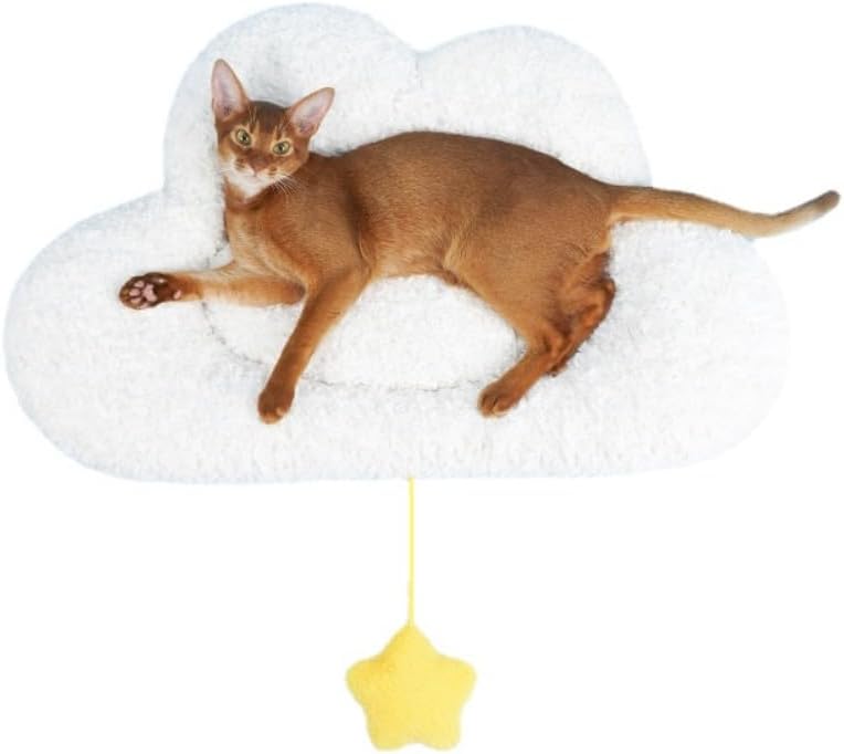 Cat Mattress Cloud-Shaped Cat Bed Cat and Dog Double-Sided Floor Mat Cover Pad Warm and Comfortable Cartoon Cat Bed Indoor Heating Accessories with Hanging Plush Ball