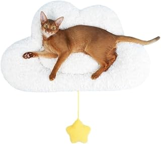 SSDHUA Cat Mattress Cloud-Shaped Cat Bed Cat and Dog Double-Sided Floor Mat Cover Pad Warm and Comfortable Cartoon Cat Bed Indoor Heating Accessories with Hanging Plush Ball