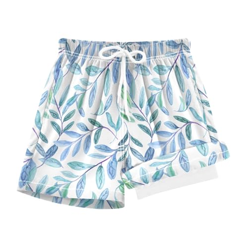 YANENDIE Boy Swim Trunks with Compression Liner Aqua Foliage Boys Swim Shorts Quick Dry Beach Shorts
