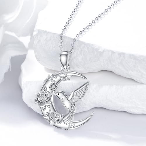 Diamond Hummingbird Necklace for Women 925 Sterling Silver Hummingbird Pendant Diamond Bird Necklace for Mother's Day Birthday Valentine's Day3
