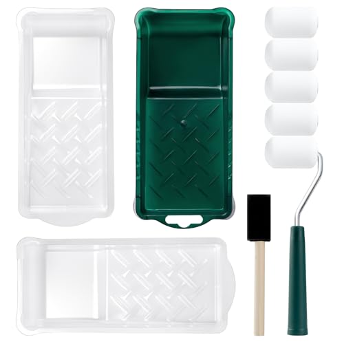 YiBaiBrush Foam Paint Roller Kit, 10 Pack, 2 Inch Mini Paint Roller with Tray Liners, Sponge Brush, Smooth Rolling Frame & Easy to Clean, Painting Supplies for Small Areas, Furniture, Cabinets, Walls