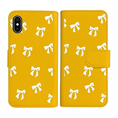 sslink iPhone17 Pro Max アイフォン17プロマックス 対応 手帳型 イエロー ケース リボン(ホワイト) ダイアリータイプ 横開き カード収納 フリップ カバー