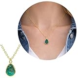 ABSHEL Emerald Necklace for Women, Premium Gold Pear Drop Necklaces for Women - Tarnish Free 18K Gold Vermeil Certified S925 Classic Statement Gold Jewelry for Women - Mothers Day Gifts for Mom Wife