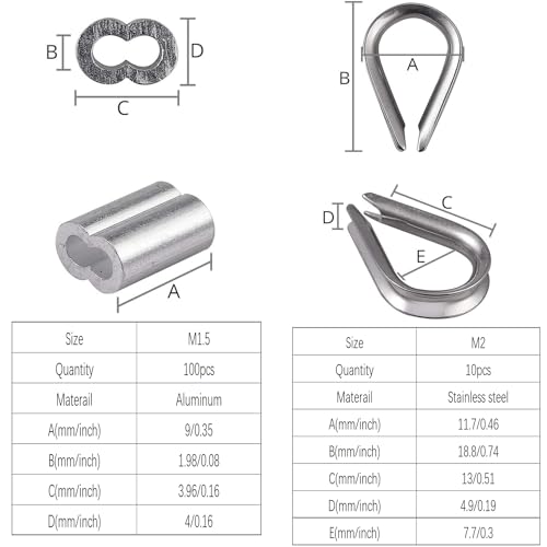 Herramienta de crimpado con cable de acero inoxidable de 1/16 y 100 fundas 8