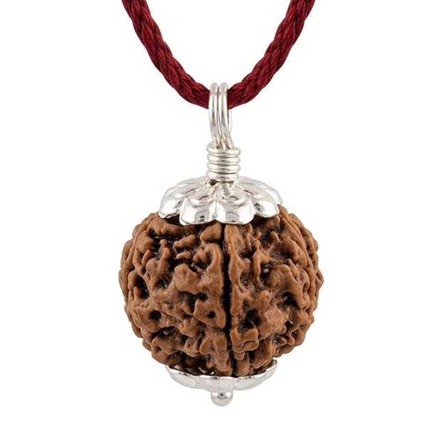Ek Mukhi Gol Rudraksha Silver Cap Pendant, Brown, Round, with Red Thread, Unisex-image-10