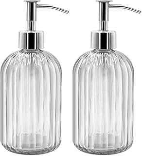 Soap Dispenser - 2 Pack, 14 Oz Thick Glass Hand Soap Dispensers, Bathroom Soap Dispenser, Refillable Liquid Glass Soap Dispenser, for Kitchen, Bathroom, Lotion, Dish Soap, Hand Soap(Transparent)