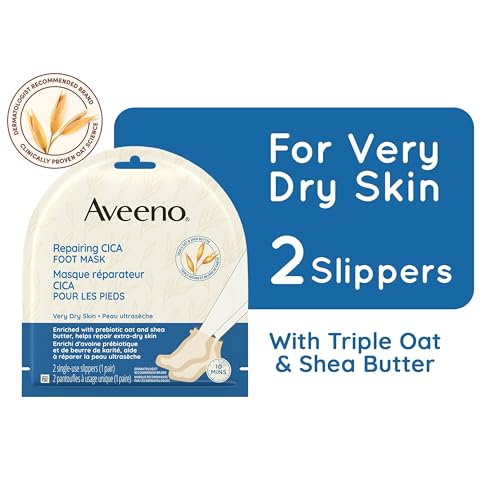 Aveeno Repairing CICA Foot Masks, Dry Skin Relief, Shea Butter, Triple Oat, Foot Care, Sensitive Skin, Fragrance Free, 2-pack - Image 4