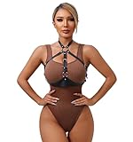 TWBQND Women's Leather Bondage Suit PU Leather Chest Waist Chain Adjustable Punk Style Corset Nightclub Adult Performance Costume Leather Erotica SM Body Bondage Tie Down Black