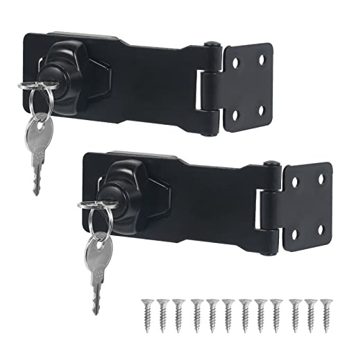 HUSZZM 2Pcs Door Hasp and Staple with Padlock Shed Lock Keyed Locking Hasp Metal Door Lock Hasp with 2 Keys Safety Door Clasp Gate Lock for Shed Garden Garage Bedroom Loft Door Cabinet 4Inch Black