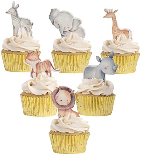 24 Safari Baby Shower Cupcake Toppers and 48 Liners | Jungle Cupcakes | Safari Birthday Decorations for Boy | Jungle Baby Shower Decorations
