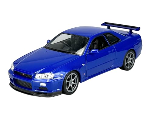 Welly Modelo Coche Compatible con Nissan Skyline R34 GT-R Coupe Azul 1998-2002 1/24 1:24 Modelo Metal Coche Die Cast Nuevo en Caja