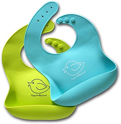 Silicone Baby Bibs Easily Wipe Clean - Comfortable Soft Waterproof Bib Keeps Stains Off, Set of 2 Colors (Turquoise/Lime Green)