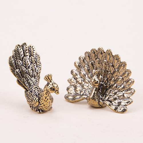 Figurines de Pavo Real de Latón Vintage 2Pcs miniatura 4