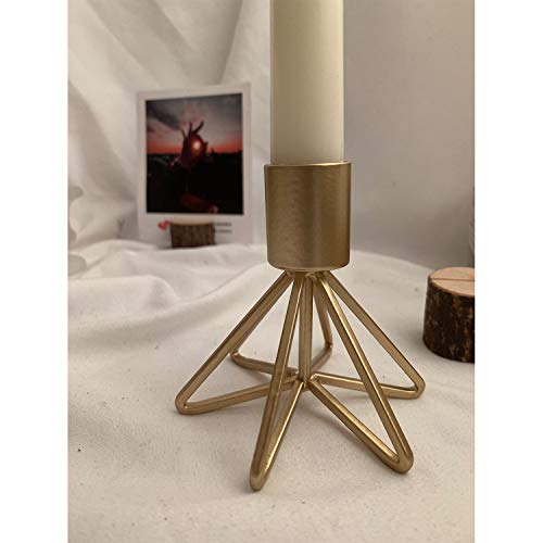 Geometric Wire Taper Candle Holders Candlestick Holder Set Of 2, Decorative Candlestick Holder For Wedding, Dinning, Party, Fits 3/4 Inch Thick Candle&Led Candles (Metal Candle Stand, Gold) #TOP4
