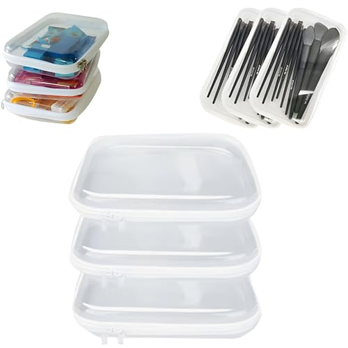 3 Pcs Zippered Transparent Cases，Clear Hard Pouch，Portable Double Zipper Hard Bag,Waterproof Clear Hard Shell Zipper Case for Cosmetic Storage, Snacks, Pencil Case (Small*3)