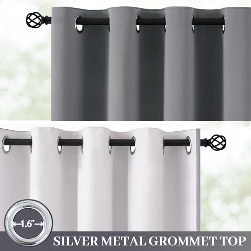 Image of Yakamok Grey 100% Blackout Curtain Panels 96 inches, 50 inch Wide, 2 Panels | Blackout Curtain Panels for Bedroom, 2 Thick Layers Grommet Top Thermal Insulated Drapes with White Back for Living Room