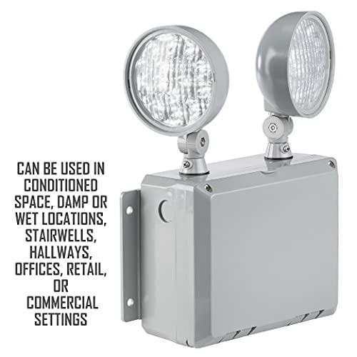 Compass CU2WG Emergency Lights for Power Failure with 2 Adjustable LED Lamp Heads, 90-Minute Run Time, Commercial Grade UL924 Wet Location Remote Capable, 120-277V, Grey - Thumbnail 3